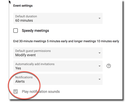 Calendar - event settings - notifications