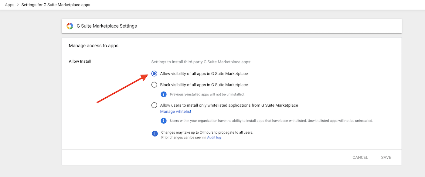 G Suite marketplace settings - allow visibility of all apps