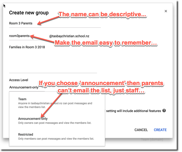 Groups > Email List for Parents