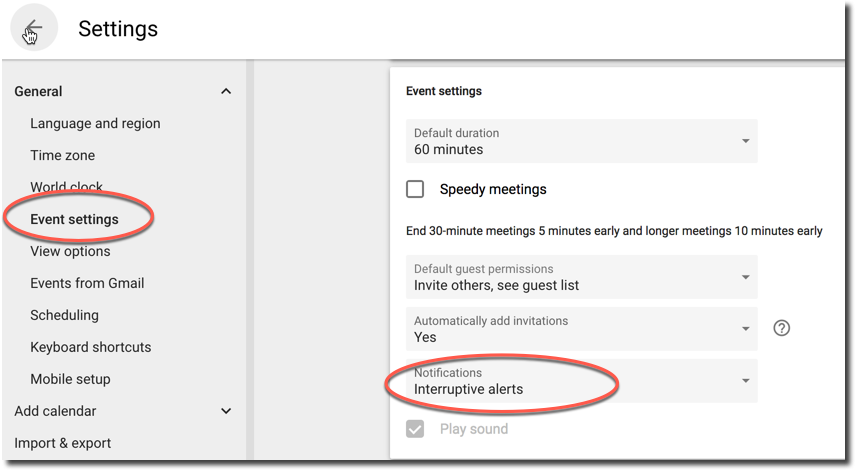 Calendar - event settings