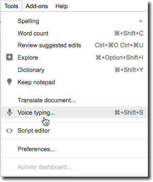 Google Docs - voice typing