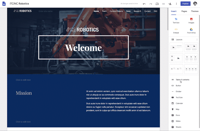 Google Sites Table of Contents